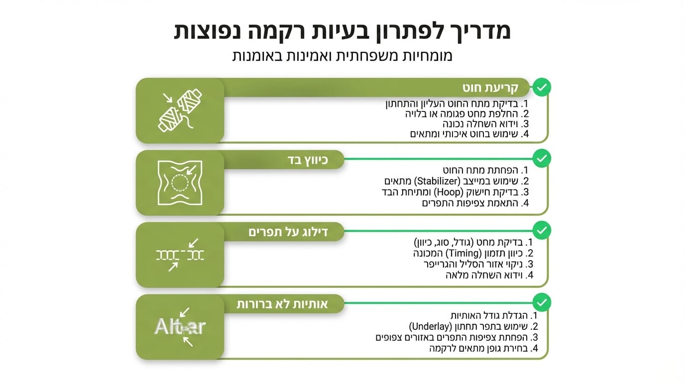 פתרון תקלות נפוצות במכונת רקמה