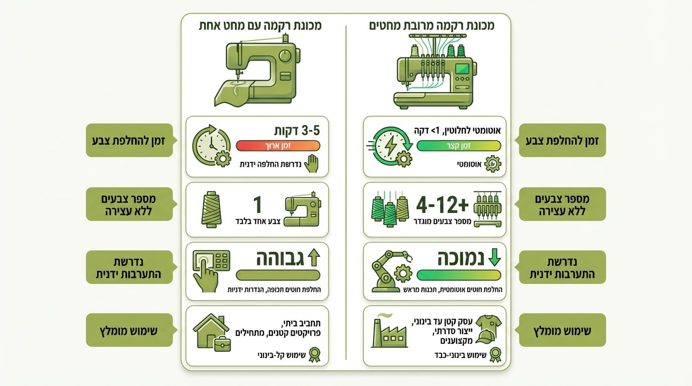 השוואה בין מכונת רקמה מחט אחת לרב-מחטית לעסק קטן