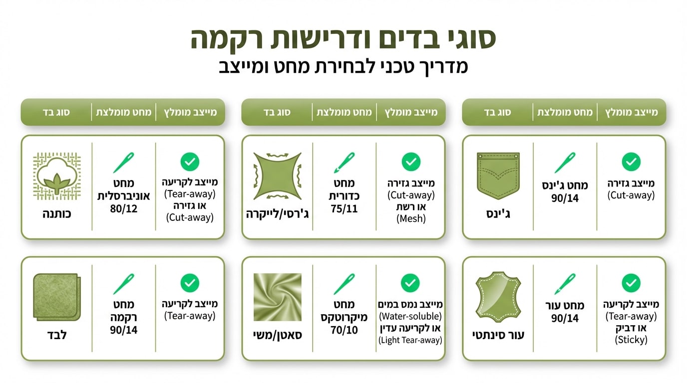 סוגי בדים שונים לרקמה עם התאמות מיוחדות