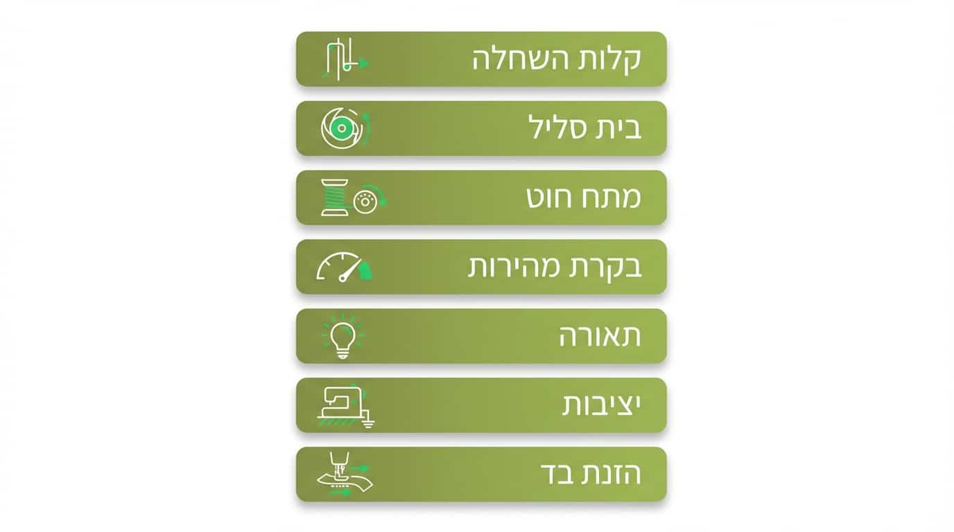 מפרט מכונת תפירה - גלגלי כיוון ומנגנון השחלה מקרוב
